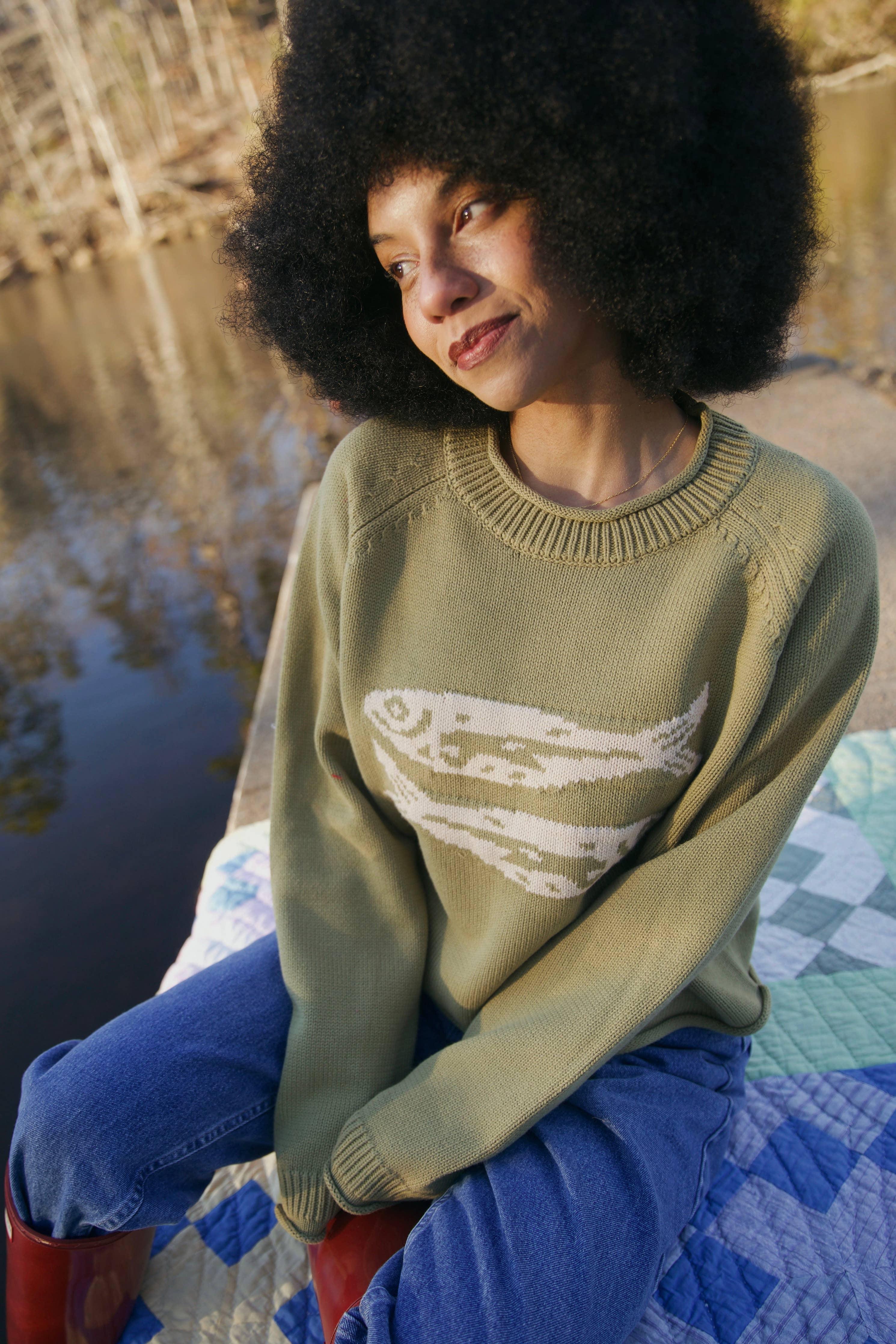 GREEN COTTON FISH SWEATER