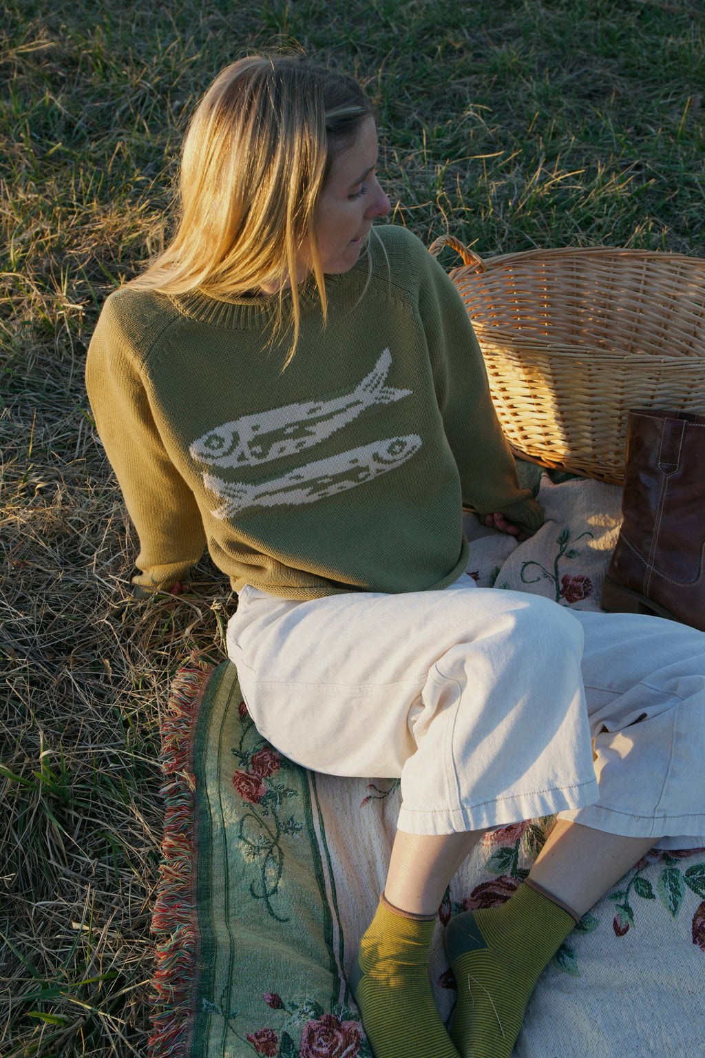 GREEN COTTON FISH SWEATER
