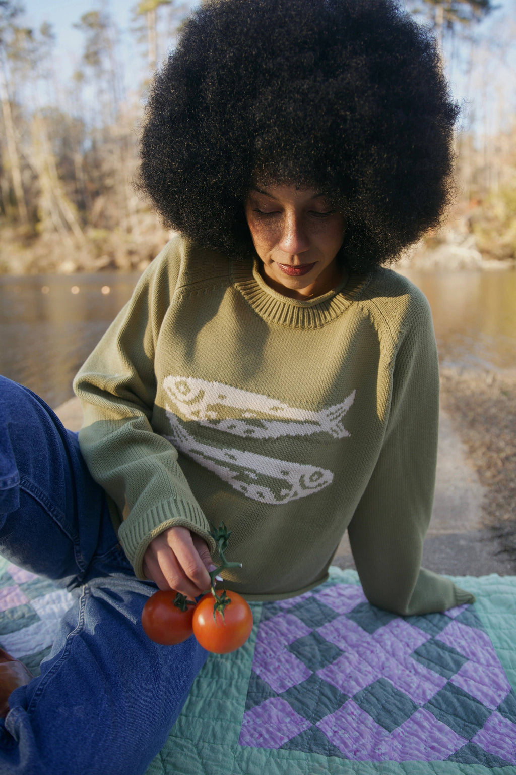 GREEN COTTON FISH SWEATER